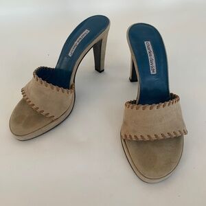 Charles David high heeled whipstitched suede slides